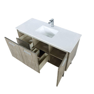 Lexora LLC48SKSOS000FRG Lancy 48" Rustic Acacia Bathroom Vanity, White Quartz Top, White Square Sink, and Labaro Rose Gold Faucet Set