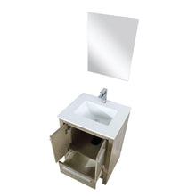 Load image into Gallery viewer, Lexora LLF24SKSOSM18FBN Lafarre 24&quot; Rustic Acacia Bathroom Vanity, White Quartz Top, White Square Sink, Labaro Brushed Nickel Faucet Set, and 18&quot; Frameless Mirror