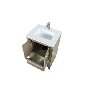 Lexora LLF24SKSOS000FCH Lafarre 24" Rustic Acacia Bathroom Vanity, White Quartz Top, White Square Sink, and Monte Chrome Faucet Set