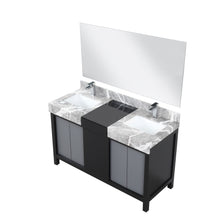 Load image into Gallery viewer, Lexora LZ342255SLISM53FMC Zilara 55&quot; Black and Grey Double Vanity, Castle Grey Marble Tops, White Square Sinks, Monte Chrome Faucet Set, and 53&quot; Frameless Mirror