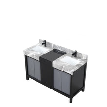 Load image into Gallery viewer, Lexora LZ342255SLISFCM Zilara 55&quot; Black and Grey Double Vanity, Castle Grey Marble Tops, White Square Sinks, and Cascata Nera Matte Black Faucet Set