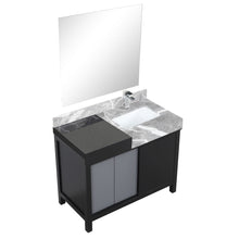 Load image into Gallery viewer, Lexora LZ342242SLISM34FMC Zilara 42&quot; Black and Grey Vanity, Castle Grey Marble Top, White Square Sink, Monte Chrome Faucet Set, and 34&quot; Frameless Mirror