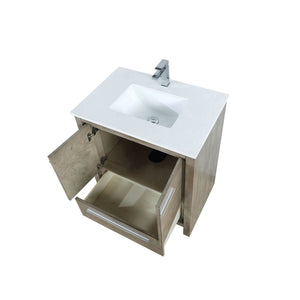 Lexora LLF30SKSOS000FCH Lafarre 30" Rustic Acacia Bathroom Vanity, White Quartz Top, White Square Sink, and Monte Chrome Faucet Set