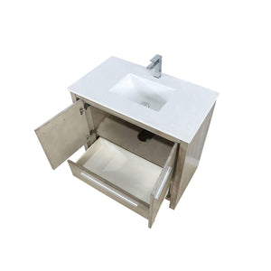 Lexora LLF36SKSOS000FCH Lafarre 36" Rustic Acacia Bathroom Vanity, White Quartz Top, White Square Sink, and Monte Chrome Faucet Set