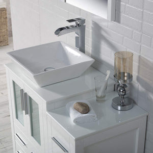 Blossom 001 36S 01 V M Sydney 36 Inch Vanity with Ceramic Vessel Sink & Mirror & Side Cabinet - White