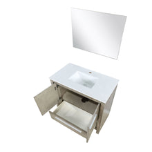 Load image into Gallery viewer, Lexora LLF36SKSOSM28 Lafarre 36&quot; Rustic Acacia Bathroom Vanity, White Quartz Top, White Square Sink, and 28&quot; Frameless Mirror