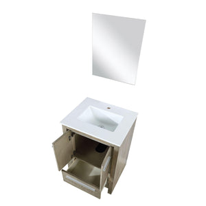 Lexora LLF24SKSOSM18 Lafarre 24" Rustic Acacia Bathroom Vanity, White Quartz Top, White Square Sink, and 18" Frameless Mirror