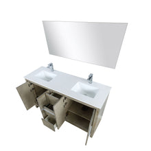 Load image into Gallery viewer, Lexora LLF60DKSODM55FRG Lafarre 60&quot; Rustic Acacia Double Bathroom Vanity, White Quartz Top,White Square Sinks, Labaro Rose Gold Faucet Set, and 55&quot; Frameless Mirror