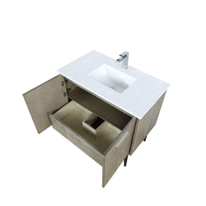 Lexora LLC36SKSOS000FCH Lancy 36" Rustic Acacia Bathroom Vanity, White Quartz Top, White Square Sink, and Monte Chrome Faucet Set