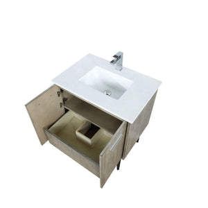 Lexora LLC30SKSOS000FCH Lancy 30" Rustic Acacia Bathroom Vanity, White Quartz Top, White Square Sink, and Monte Chrome Faucet Set