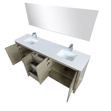 Load image into Gallery viewer, Lexora LLF80DKSODM70FBN Lafarre 80&quot; Rustic Acacia Double Bathroom Vanity, White Quartz Top, White Square Sinks, Labaro Brushed Nickel Faucet Set, and 70&quot; Frameless Mirror