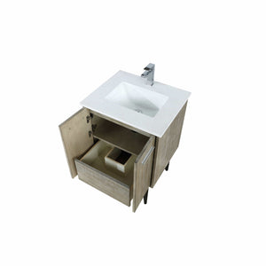 Lexora LLC24SKSOS000FCH Lancy 24" Rustic Acacia Bathroom Vanity, White Quartz Top, White Square Sink, and Monte Chrome Faucet Set