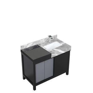 Lexora LZ342242SLISFMC Zilara 42" Black and Grey Vanity, Castle Grey Marble Top, White Square Sink, and Monte Chrome Faucet