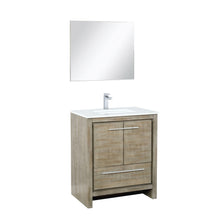 Load image into Gallery viewer, Lexora LLF30SKSOSM28FRG Lafarre 30&quot; Rustic Acacia Bathroom Vanity, White Quartz Top, White Square Sink, Labaro Rose Gold Faucet Set, and 28&quot; Frameless Mirror