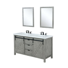 Load image into Gallery viewer, Lexora LM342260DHCSM24F Marsyas 60&quot; Ash Grey Double Vanity, White Quartz Top, White Square Sinks and 24&quot; Mirrors w/ Faucets