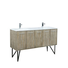 Load image into Gallery viewer, Lexora LLC60DKSOS000FCH Lancy 60&quot; Rustic Acacia Double Bathroom Vanity, White Quartz Top, White Square Sinks, and Monte Chrome Faucet Set