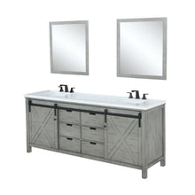 Load image into Gallery viewer, Lexora LM342284DHCSM34F Marsyas 84&quot; Ash Grey Double Vanity, White Quartz Top, White Square Sinks and 34&quot; Mirrors w/ Faucets
