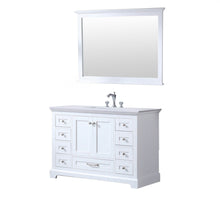 Load image into Gallery viewer, Lexora LD342248SAWQM46 Dukes 48&quot; White Single Vanity, White Quartz Top, White Square Sink and 46&quot; Mirror
