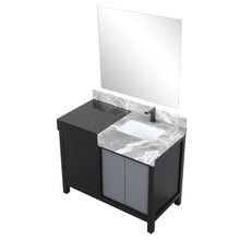 Load image into Gallery viewer, Lexora LZ342242SLISM34FBG Zilara 42&quot; Black and Grey Vanity, Castle Grey Marble Top, White Square Sink, Balzani Gun Metal Faucet Set, and 34&quot; Frameless Mirror