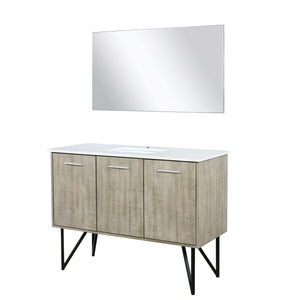 Lexora LLC48SKSOSM43 Lancy 48" Rustic Acacia Bathroom Vanity, White Quartz Top, White Square Sink, and 43" Frameless Mirror