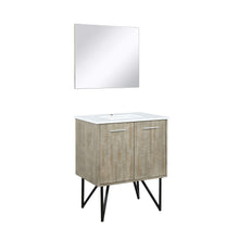 Load image into Gallery viewer, Lexora LLC30SKSOSM28 Lancy 30&quot; Rustic Acacia Bathroom Vanity, White Quartz Top, White Square Sink, and 28&quot; Frameless Mirror