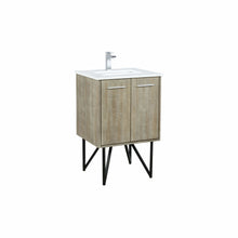 Load image into Gallery viewer, Lexora LLC24SKSOS000FCH Lancy 24&quot; Rustic Acacia Bathroom Vanity, White Quartz Top, White Square Sink, and Monte Chrome Faucet Set