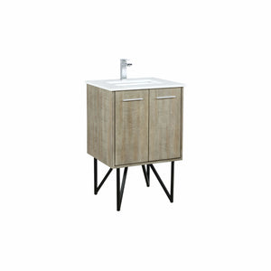 Lexora LLC24SKSOS000FCH Lancy 24" Rustic Acacia Bathroom Vanity, White Quartz Top, White Square Sink, and Monte Chrome Faucet Set