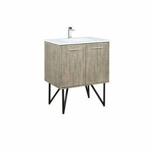 Lexora LLC30SKSOS000FCH Lancy 30" Rustic Acacia Bathroom Vanity, White Quartz Top, White Square Sink, and Monte Chrome Faucet Set