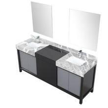 Load image into Gallery viewer, Lexora LZ342280DLISM30FMC Zilara 80&quot; Black and Grey Double Vanity, Castle Grey Marble Tops, White Square Sinks, Monte Chrome Faucet Set, and 30&quot; Frameless Mirrors