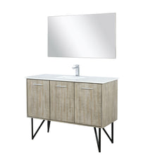 Load image into Gallery viewer, Lexora LLC48SKSOSM43FRG Lancy 48&quot; Rustic Acacia Bathroom Vanity, White Quartz Top, White Square Sink, Labaro Rose Gold Faucet Set, and 43&quot; Frameless Mirror