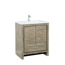 Load image into Gallery viewer, Lexora LLF30SKSOS000FRG Lafarre 30&quot; Rustic Acacia Bathroom Vanity, White Quartz Top, White Square Sink, and Labaro Rose Gold Faucet Set