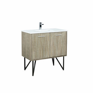 Lexora LLC36SKSOS000FCH Lancy 36" Rustic Acacia Bathroom Vanity, White Quartz Top, White Square Sink, and Monte Chrome Faucet Set