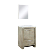 Load image into Gallery viewer, Lexora LLF24SKSOSM18 Lafarre 24&quot; Rustic Acacia Bathroom Vanity, White Quartz Top, White Square Sink, and 18&quot; Frameless Mirror