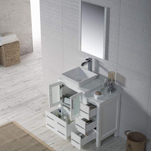 Blossom 001 36S 01 V M Sydney 36 Inch Vanity with Ceramic Vessel Sink & Mirror & Side Cabinet - White