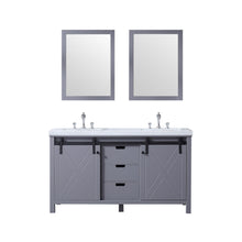 Load image into Gallery viewer, Lexora LM342260DBBSM24F Marsyas 60&quot; Dark Grey Double Vanity, White Carrara Marble Top, White Square Sinks and 24&quot; Mirrors w/ Faucets