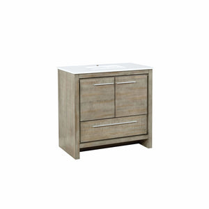 Lexora LLF36SKSOS000 Lafarre 36" Rustic Acacia Bathroom Vanity, White Quartz Top, and White Square Sink