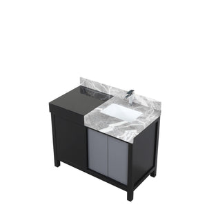 Lexora LZ342242SLISFMC Zilara 42" Black and Grey Vanity, Castle Grey Marble Top, White Square Sink, and Monte Chrome Faucet