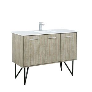 Lexora LLC48SKSOS000FGM Lancy 48" Rustic Acacia Bathroom Vanity, White Quartz Top, White Square Sink, and Balzani Gun Metal Faucet Set