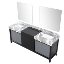 Load image into Gallery viewer, Lexora LZ342284DLISM34 Zilara 84&quot; Black and Grey Double Vanity, Castle Grey Marble Tops, White Square Sinks, and 34&quot; Frameless Mirrors