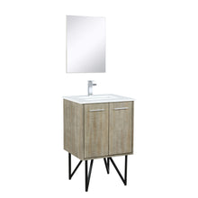 Load image into Gallery viewer, Lexora LLC24SKSOSM18FBN Lancy 24&quot; Rustic Acacia Bathroom Vanity, White Quartz Top, White Square Sink, Labaro Brushed Nickel Faucet Set, and 18&quot; Frameless Mirror