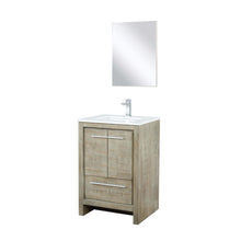 Load image into Gallery viewer, Lexora LLF24SKSOSM18FGM Lafarre 24&quot; Rustic Acacia Bathroom Vanity, White Quartz Top, White Square Sink, Balzani Gun Metal Faucet Set, and 18&quot; Frameless Mirror