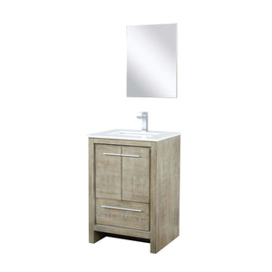 Lexora LLF24SKSOSM18FGM Lafarre 24" Rustic Acacia Bathroom Vanity, White Quartz Top, White Square Sink, Balzani Gun Metal Faucet Set, and 18" Frameless Mirror