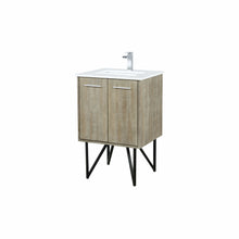 Load image into Gallery viewer, Lexora LLC24SKSOS000FCH Lancy 24&quot; Rustic Acacia Bathroom Vanity, White Quartz Top, White Square Sink, and Monte Chrome Faucet Set