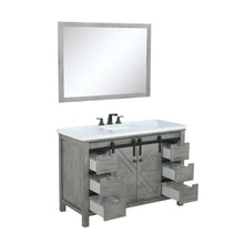 Load image into Gallery viewer, Lexora LM342248SHCSM44F Marsyas 48&quot; Ash Grey Single Vanity, White Quartz Top, White Square Sink and 44&quot; Mirror w/ Faucet