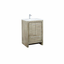 Load image into Gallery viewer, Lexora LLF24SKSOS000FGM Lafarre 24&quot; Rustic Acacia Bathroom Vanity, White Quartz Top, White Square Sink, and Balzani Gun Metal Faucet Set