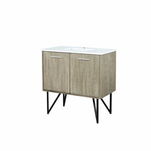 Lexora LLC36SKSOS000 Lancy 36" Rustic Acacia Bathroom Vanity, White Quartz Top, and White Square Sink