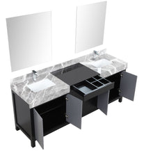 Load image into Gallery viewer, Lexora LZ342280DLISM30FMC Zilara 80&quot; Black and Grey Double Vanity, Castle Grey Marble Tops, White Square Sinks, Monte Chrome Faucet Set, and 30&quot; Frameless Mirrors