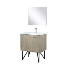 Load image into Gallery viewer, Lexora LLC30SKSOSM28FCH Lancy 30&quot; Rustic Acacia Bathroom Vanity, White Quartz Top, White Square Sink, Monte Chrome Faucet Set, and 28&quot; Frameless Mirror