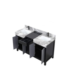 Load image into Gallery viewer, Lexora LZ342255SLISFBG Zilara 55&quot; Black and Grey Double Vanity, Castle Grey Marble Tops, White Square Sinks, and Balzani Gun Metal Faucet Set