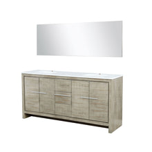 Load image into Gallery viewer, Lexora LLF72DKSODM70 Lafarre 72&quot; Rustic Acacia Double Bathroom Vanity, White Quartz Top, White Square Sinks, and 70&quot; Frameless Mirror